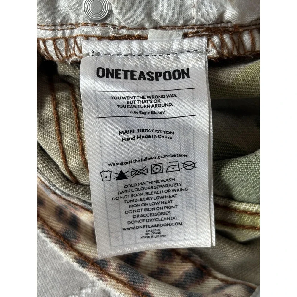 One Teaspoon Outlaws Shorts Womens 25 Brown Leopard Denim Cutoff Frayed Hem